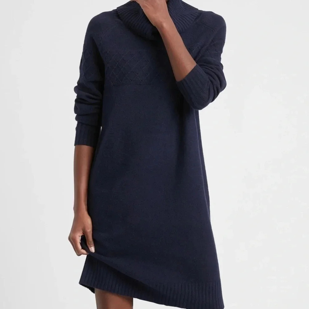 Banana Republic Factory Cowl Neck Navy Blue Sweater Dress - NWT - Size M
